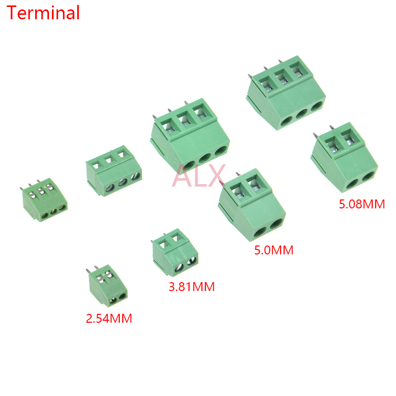 Screw Terminal Block - 10 peças kf120/kf128 2.54mm/3.5mm/3.81mm/5.0mm/5.08mm passo 2p/3p